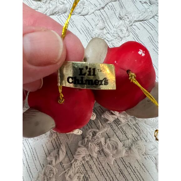 Vintage Lil Chimers Mouse Porcelain Bell Christmas Ornament Jasco - Picture 8 of 9